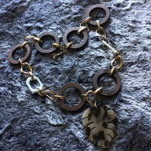 Iridescent Lucite, Coconut Shell, & Gold Necklace